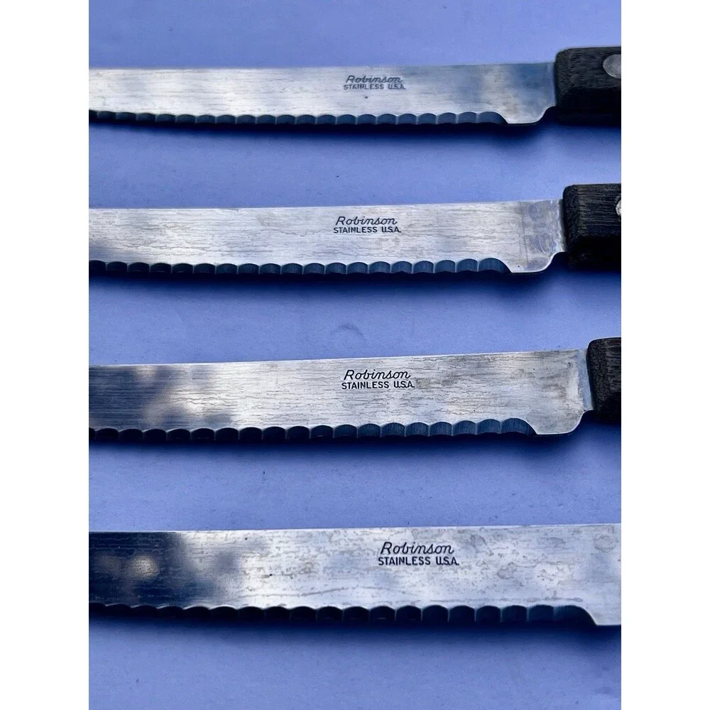 Vintage 1960s  Robinson Stainless USA Steak Knife Set of 4 Serrated Knives